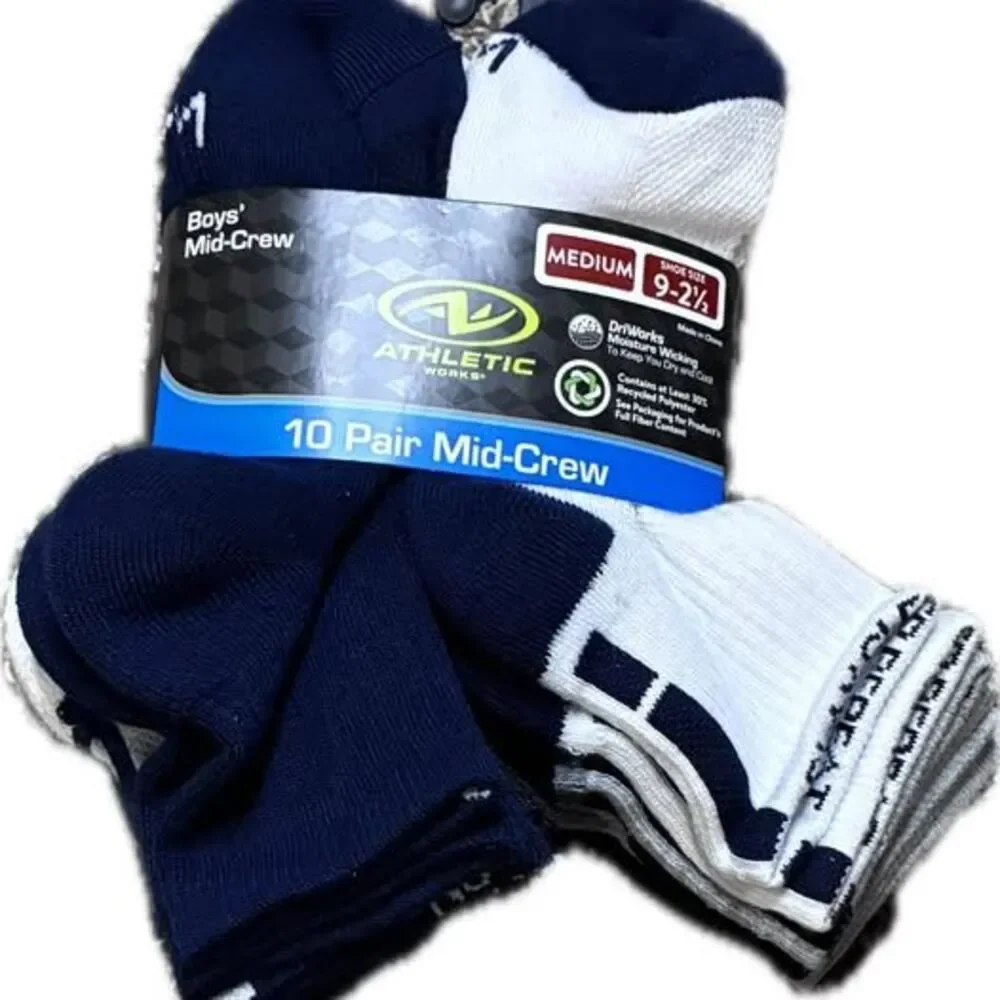 Athletic Works Boys Mid-Crew Socks 10 Pair Medium Shoe Size 9-2½ Multi-color